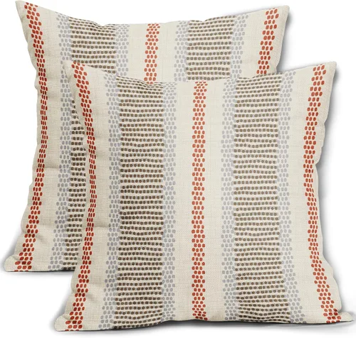 Vista 18 de Juego de 2 fundas de almohada negras y azules con rayas de puntos grises, decorativas para exteriores, estilo boho rústico, para sofá, cama, cojín