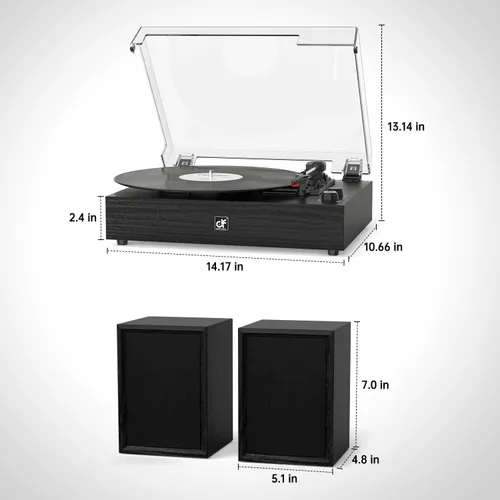 Vista 9 de Tocadiscos Bluetooth con altavoces externos con transmisión por correa Negro (Black Wood)