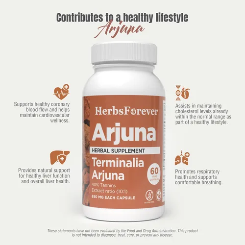 Vista 5 de HerbsForever Arjuna Terminalia Arjuna Suplemento de Bienestar Tradicional 60 Cápsulas Vege