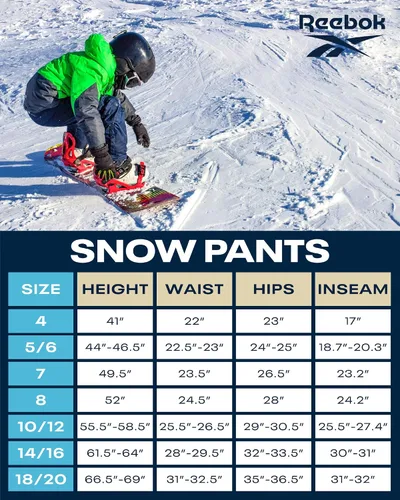 Vista 7 de Reebok Pantalones de nieve para niños Pantalones de snowboard pesados impermeables con bolsillos tipo cargo, polainas de nieve Pantalones de esquí