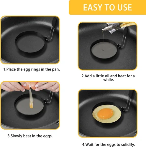Vista 3 de Anillos de silicona antiadherentes mejorados, molde líquido a prueba de fugas para freír huevos y sándwiches de desayuno, paquete de 4 anillos