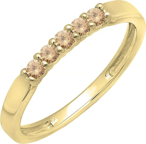 Vista 40 de Dazzlingrock Collection Anillo de boda redondo de 5 piedras preciosas o diamantes para mujer en oro macizo de 10 K/14 K/18 K
