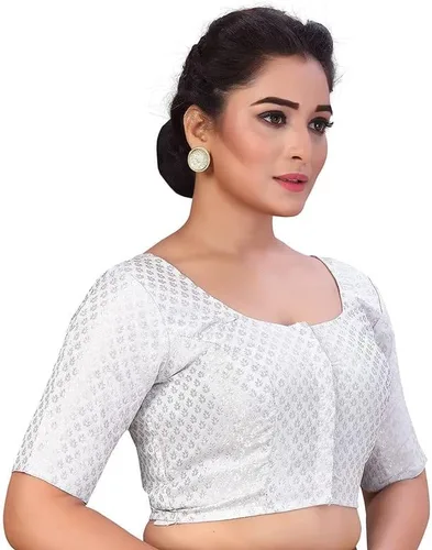 Vista 2 de Indian Hawker Blusa para mujer de Bollywood con brocado de poliéster, estilo sari y mangas coderas