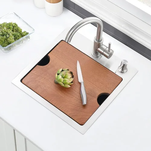 Vista 2 de Fregadero de barra de 15 pulgadas para estación de trabajo, fregadero de cocina pequeño de 15 x 15 pulgadas, montaje superior, calibre 16