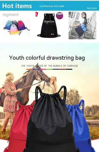 Vista 2 de Mochila con cordón para mujer 2023 nueva mochila simple casual para hombres y mujeres, bolsa de viaje deportiva, Azul Real, balconcito