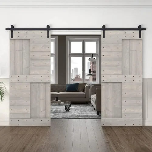 Vista 41 de TMS Serie N - Puerta corrediza interior de madera de pino anudada con kit de herrajes deslizantes (32 x 84 pulgadas, blanco)
