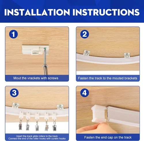 Vista 7 de Riel de cortina de techo flexible y flexible, riel de techo curvado para cortinas, divisor de habitación, sistema de riel de techo (6.6 ft)