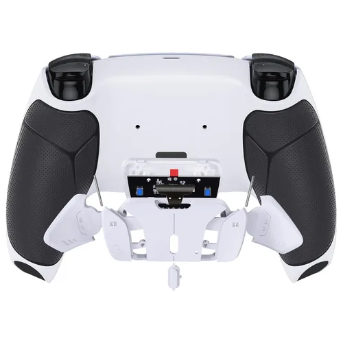 Vista 7 de eXtremeRate Black Rubberized Grip Programable RISE4 Remap Kit for PS5 Controller BDM-030 040, Upgrade Board & Redesigned White Back Shell & 4 Back