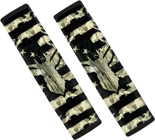 Vista 21 de LedBack Fundas para cinturón de seguridad de coche con diseño de bandera americana y camuflaje, paquete de 2, almohadilla universal para cinturón