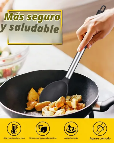 Vista 4 de BUNDLEPRO Cucharas de cocina de silicona para utensilios de cocina Negro-rojo