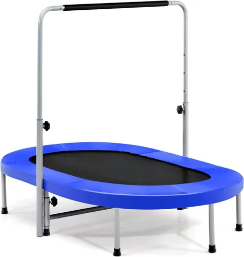 Vista 9 de Giantex Mini trampolín plegable para 2 personas con mango ajustable de altura de 5 niveles, carga máxima de 330 libras, trampolín de ejercicio