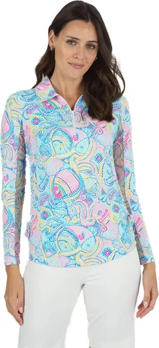 Vista 5 de IBKUL Athleisure Wear - Polo de manga larga con protección solar UPF 50+ Icefil Cooling Tech Mariel Print de longitud ajustable - 48483