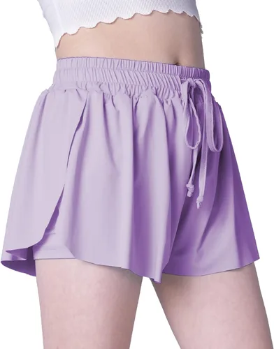Vista 4 de Pantalones cortos fluidos con diseño de mariposa para niñas, pantalones cortos deportivos para niños pequeños y jóvenes con forro 2 en 1