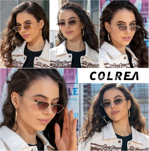 Vista 2 de Gafas de sol vintage pequeñas ojo de gato moda estrecha marco de metal rectángulo gafas de sol 100% protección UV CL22009