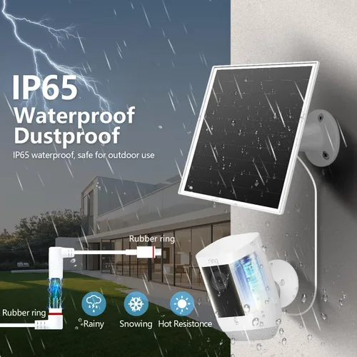 Vista 5 de Panel Solar de 6W para Cámara Ring, Cargador Solar Compatible con Ring Spotlight/Stick Up Cam Battery/Plus/Pro, Cargador Solar Impermeable con USB-C