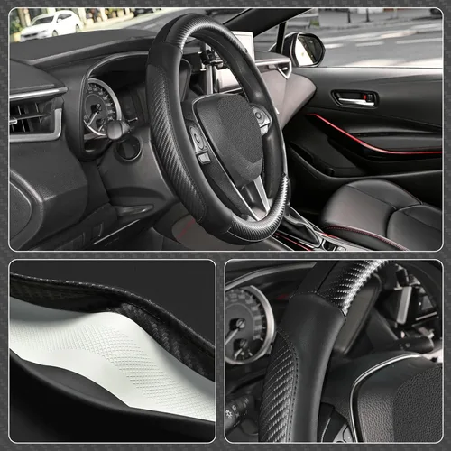 Vista 3 de SEG Direct Funda para volante de automóvil, tamaño mediano estándar de 14 1/2-15 pulgadas, embalaje no plegable, resistente, antideslizante, cuero