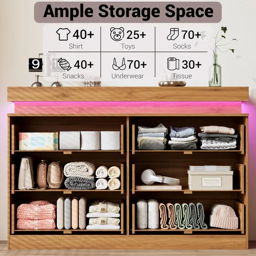 Vista 5 de Cómoda acanalada de 6 cajones para dormitorio con estación de Nogal