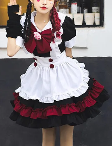 Vista 5 de CRFASIBE Vestidos de sirvienta de anime francés delantal de sirvienta, disfraz de cosplay