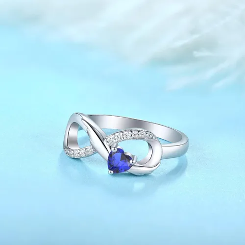Vista 5 de STARCHENIE Anillo de Promesa Infinita de Plata de Ley 925 con Alas de Ángel y Anillo de Corazón para Mujer Talla 5-10 09-Zafiro-Sept