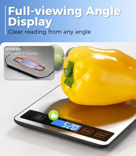 Vista 5 de Báscula de alimentos – Báscula digital de cocina de 33.1 lbs/33 libras con pantalla LCD de visión completa, gramos y onzas, acero inoxidable fácil