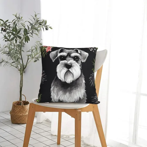 Vista 5 de Schnauzer Print Decorative Throw Pillows Covers Soft Square Pillow Case Plush Cushion Cover for Sofa Bedroom 26"x26