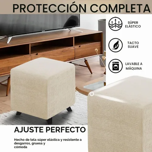 Vista 3 de Funda para Otomán Cuadrada Plegable de Almacenamiento Fundas para Otomán Jacquard Elásticas Cubo Reposapiés Fundas para Taburete ProZtector con Beige