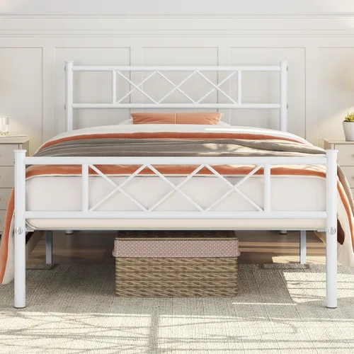 Vista 12 de Yaheetech Base de cama de plataforma metálica tamaño Twin con cabecero y piecero simples, base de colchón para almacenamiento debajo de la cama