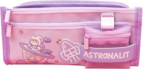 Vista 2 de Bolsa de lápices Kawaii de malla popular para estudiantes, bolsa de papelería japonesa de gran capacidad, bonita bolsa de papelería (sombrero rosa)