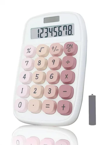 Vista 10 de Calculadora linda, calculadora mecánica (rosa) Pantalla LCD grande Pantalla de inclinación de 8 dígitos y botón grande para profesores estudiantes