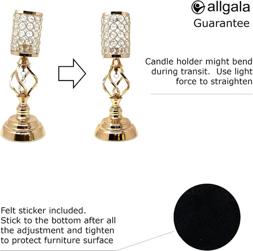 Vista 5 de Allgala Candelabro decorativo votivo de 14" cilindro de cristal Tealight - Dorado HD89001