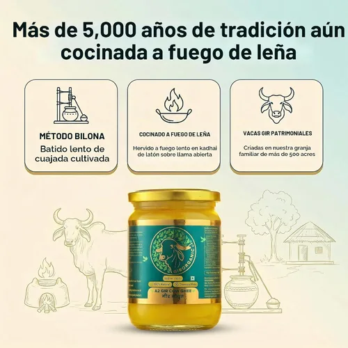 Vista 3 de GirOrganic Mantequilla A2 Ghee orgánica alimentada con pasto Mantequilla saludable alternativa A2 Ghee orgánica alimentada con pasto para cocinar