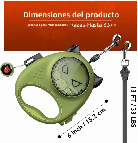 Vista 3 de Correa retráctil para perro, cinta de nailon fuerte de 13 pies, bloqueo automático, sin enredos, freno de un toque, agarre cómodo, divertido diseño