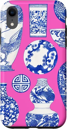Vista 25 de iPhone 16 Blue Willow Chinoiserie Jengibre Tarro Fresco Preppy Rosa Azul Caso