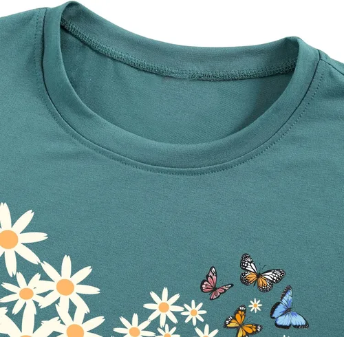 Vista 4 de SweatyRocks Camisetas con estampado de corazón para mujer, camisetas divertidas de manga corta para verano
