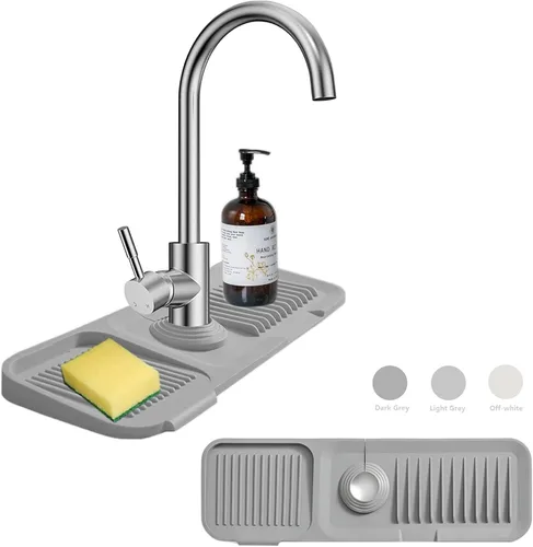 Vista 10 de Soporte de esponja protector contra salpicaduras para fregadero de cocina, bandeja de silicona para atrapa goteo para grifo, protector de fregadero