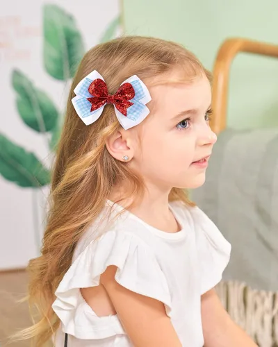 Vista 6 de YHXX YLEN Pinzas para el cabello para niñas, 2 unidades Cuadros con purpurina de 3 pulgadas