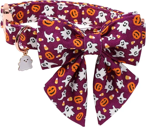 Vista 61 de DOGWONG Collar de otoño para perro con lazo, collar de moño para perro de Acción de Gracias, collar ajustable de algodón de otoño con hoja de arce
