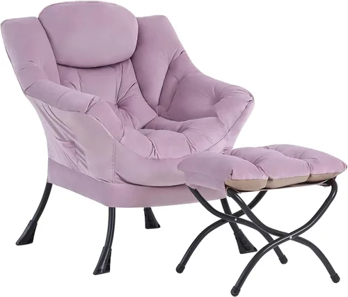 Vista 11 de Silla perezosa con otomana, silla de descanso moderna y grande con reposabrazos y bolsillo lateral, sillón tapizado de ocio con silla de lectura