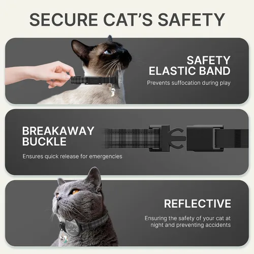 Vista 5 de AirTag - Collar de gato reflectante compatible con Apple AirTag de 1ª y 2ª generación, soporte oculto con campana, correa ligera resistente al agua