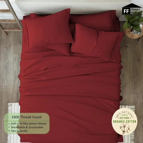 Vista 4 de Femini Fashion Juego de sábanas de 4 piezas con bolsillos extra profundos de 1000 hilos, 100% algodón orgánico, bolsillo profundo de 30 pulgadas