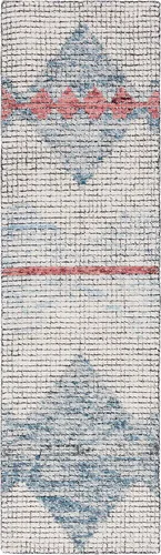 Vista 3 de SAFAVIEH Abstract Collection - Alfombra de pasillo, 2 pies 3 pulgadas x 8 pies, marfil y azul, lana hecha a mano, ideal para zonas de alto tráfico