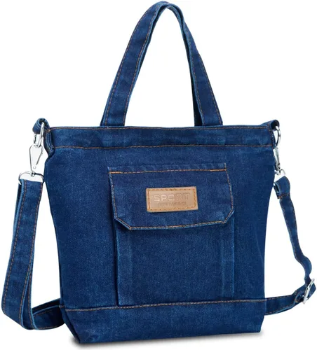 Vista 2 de Bolso de mano pequeño de mezclilla para mujer, bolso de hombro Hobo, bolso de lona casual, bolso cruzado, bolso de gran capacidad