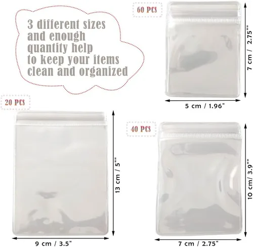 Vista 3 de 120 bolsas de plástico autosellables de PVC, bolsas transparentes con cierre de cremallera, bolsas transparentes para embalar joyas, anillos