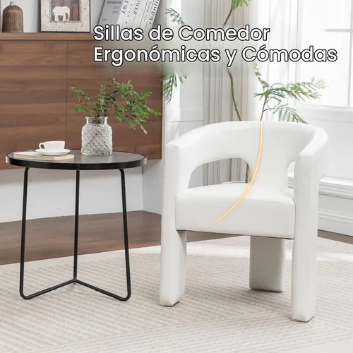 Vista 6 de Sillas de comedor de barril, Silla de acento de piel sintética pu beige