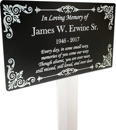 Vista 5 de Estaca de Placa Conmemorativa Personalizada, Marcador de Tumba, Placa de Recuerdo, Exterior, Interior, Placa Conmemorativa (Negro/Plateado)