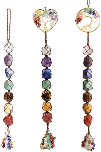 Vista 19 de Árbol de la vida hecho a mano con 7 piedras de chakras, cristales curativos, adorno colgante para decoración del hogar