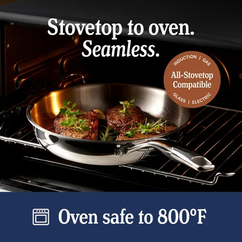 Vista 5 de LEGEND COOKWARE Cacerola de acero inoxidable de 5 capas de 2 cuartos de galón con tapa, compatible con inducción, apta para horno a 800 °F,
