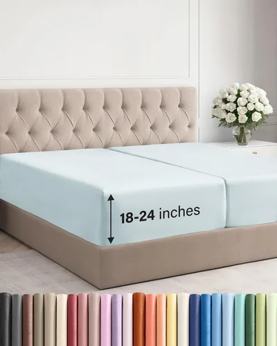 Vista 82 de Sábana bajera ajustable extra profunda Twin XL – Sábana bajera individual de lujo de hotel solamente – Se adapta fácilmente a colchones de 18 a 24