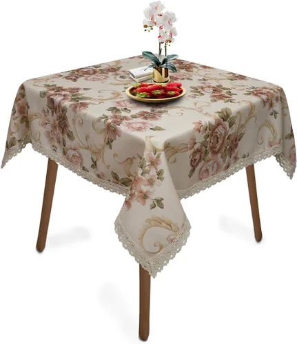 Vista 31 de Mantel cuadrado con estampado floral de 38 x 38 pulgadas, resistente a las manchas e impermeable, para cocina, comedor, interior y exterior