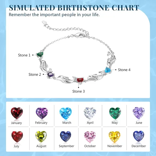 Vista 2 de LoraPetid Pulseras personalizadas para madre de delfín, pulseras de piedra natal de 2 a 6 nombres para mujer, pulseras de eslabones con dije